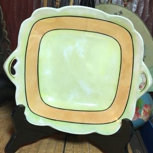 Rudolstadt Germany Lusterware Yellow Peach Serving Dish 7.75”Lx6.75”Wx1.25”H